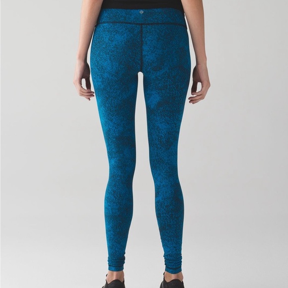 Lululemon Wunder Under Pant III Size 12 Luon Spray Jacquard Shocking Blue Black - Picture 2 of 8